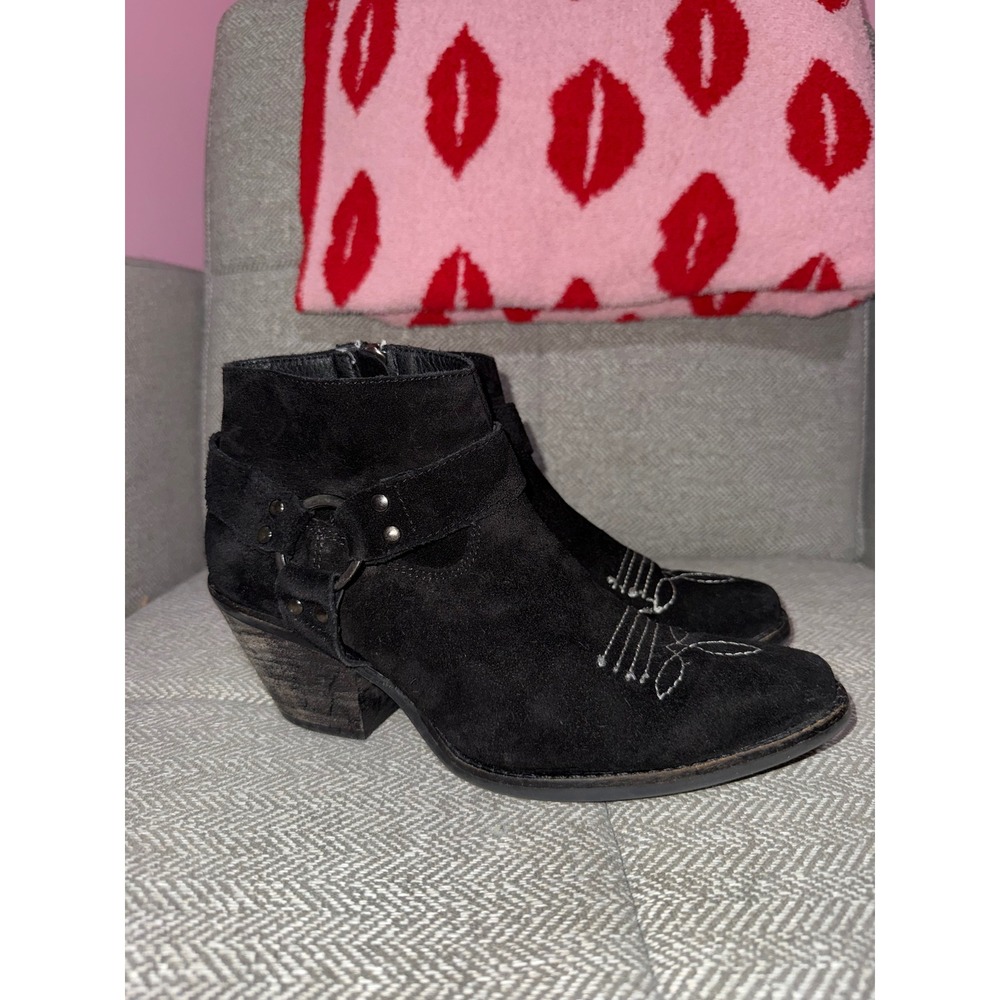 Dingo Womens Black Suede Leather Harness Western Ankle Boots DI 319 Size 7